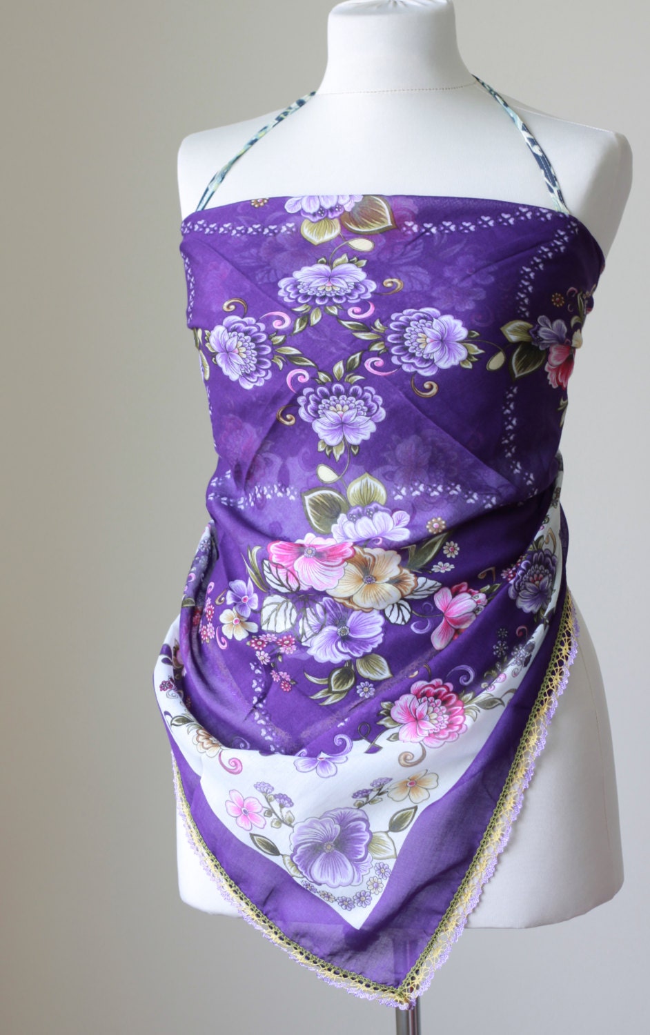 Purple Cotton Scarf, multipurpose - Turkish Scarf,  Beach cover up, Headband, Belt, all in 1