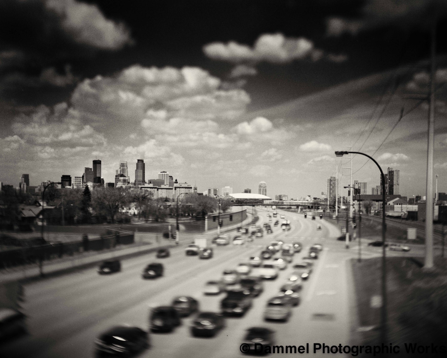 Mini-apolis, large format black and white 11x14" photograph of Minneapolis