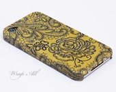 Royal gold black lace print iPhone 4 case / Vintage black  lace iphone 4s case/ iPhone 5 case / Decoupage iphone case