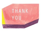 Thank you card set of 6: color block card in graphic bold geometric coral, plum, and yellow
