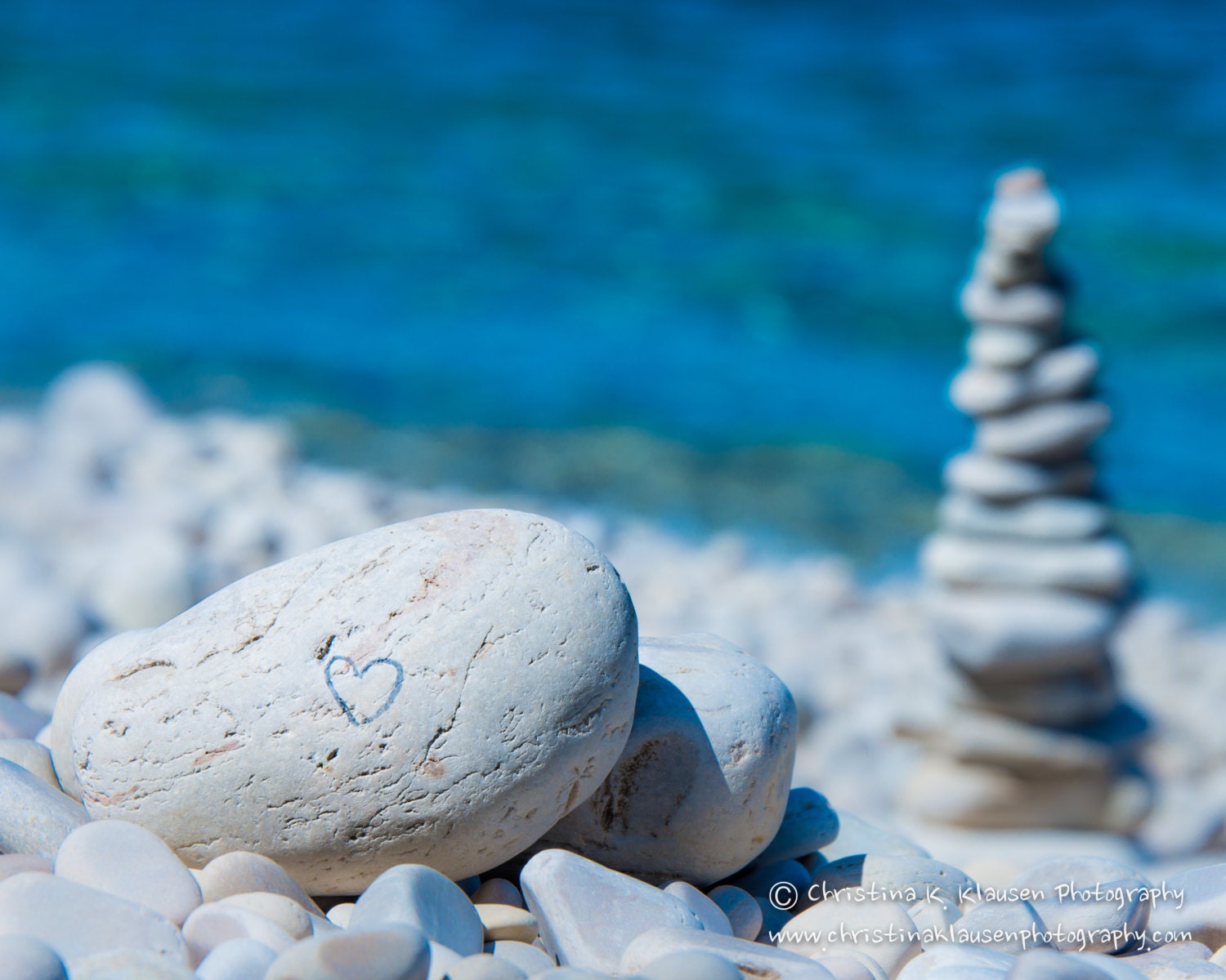 Heart on Beach Photograph.  Beach Photo.  Blue. Heart. Stones. Rocks. Door County. Wisconsin Landscape.  Fine Art Landscape Photography