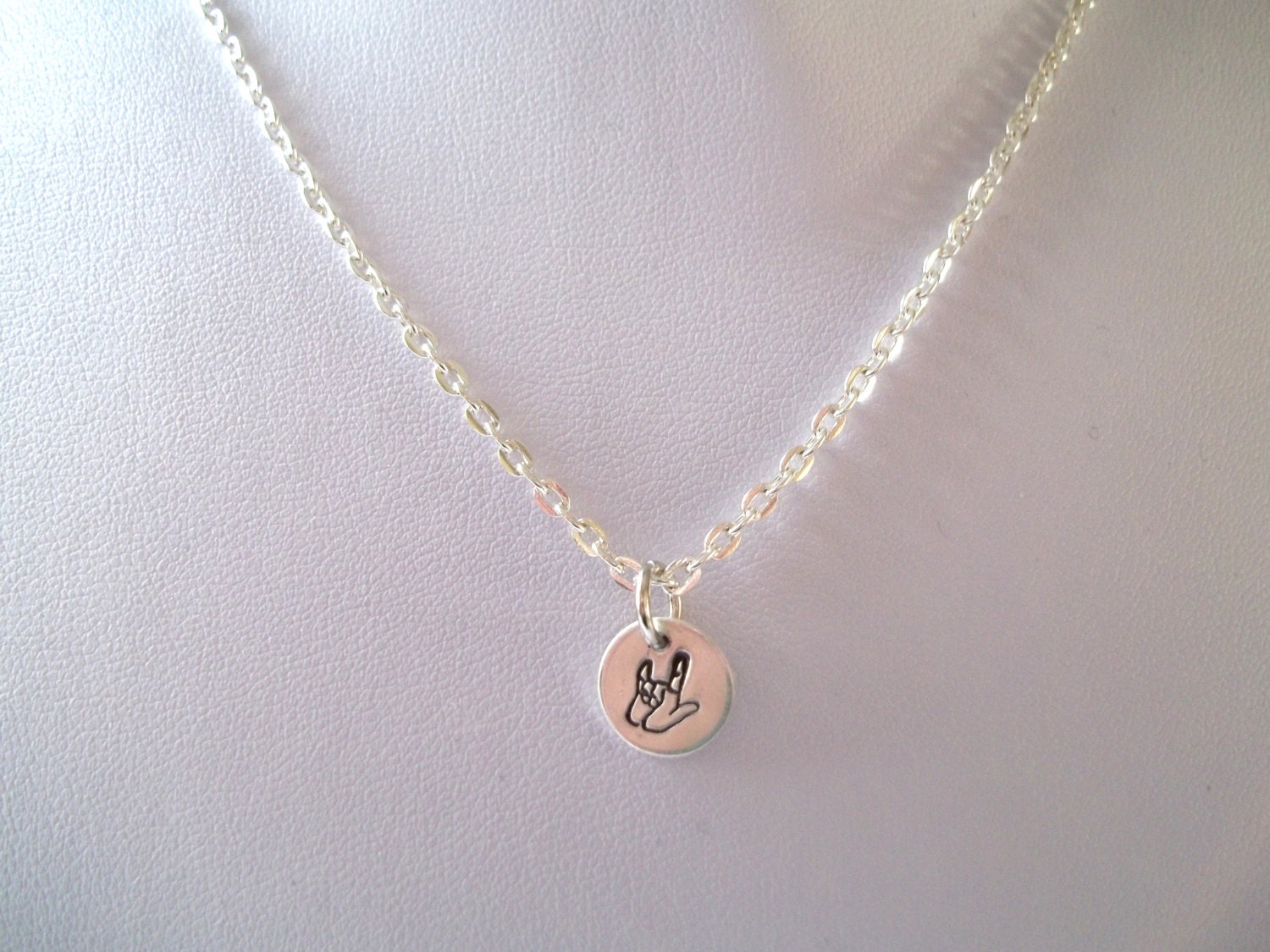 I Love You Necklace -- American Sign Language, Valentine's Day, Hand Stamped, Sterling Silver -- MADE TO ORDER
