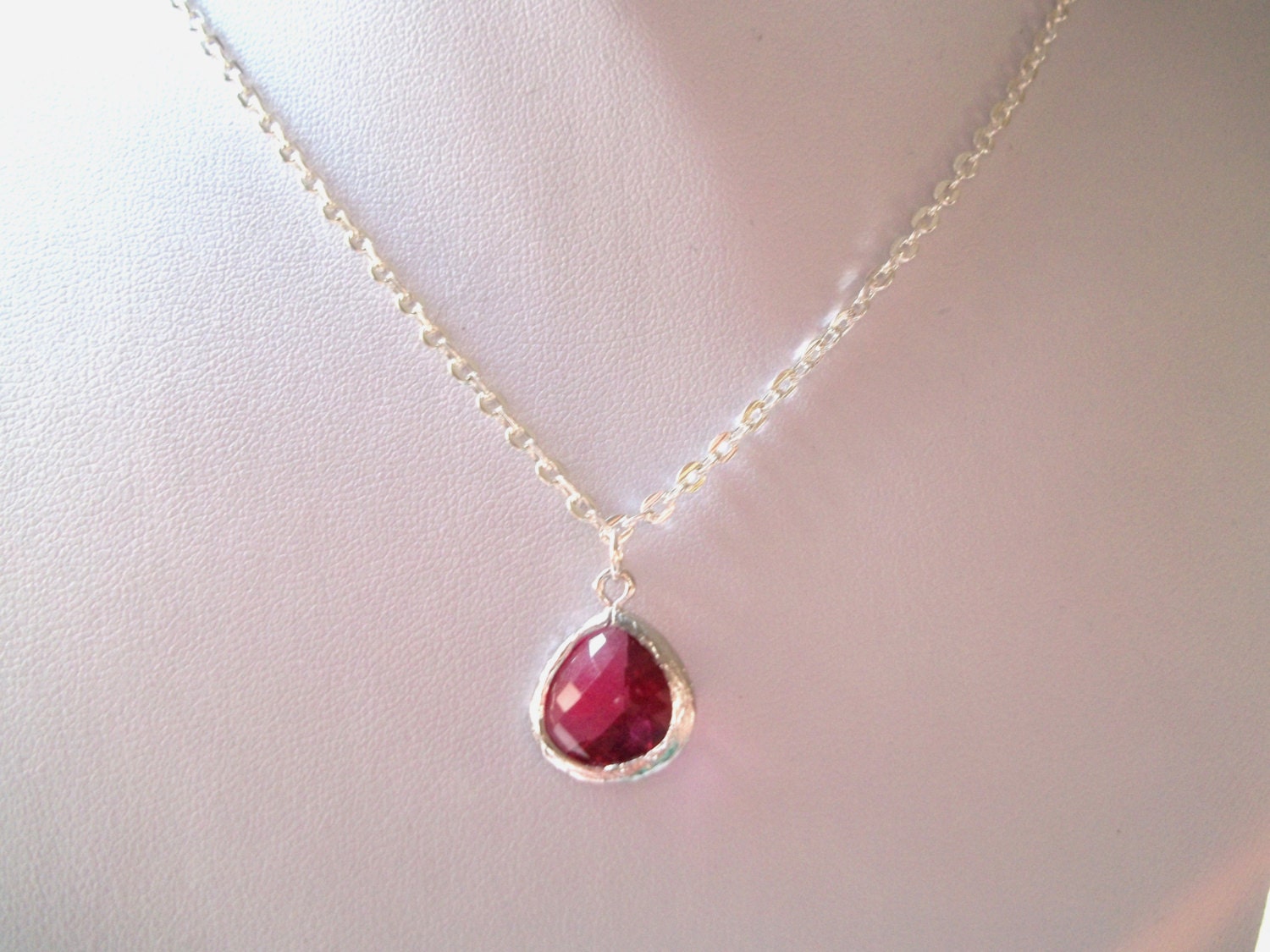 Ruby Necklace -- July Birthstone, Bride/Bridesmaids Gift, Wedding, Birthday, Bezel Connector, Pendant