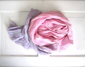 Cotton Hand Dyed Spring Scarf, Summer Scarf, Beach Scarf, Light Pink, Lavender, Grey Ombre, Scarf, Shawl, Wrap with Silver Thread Stripe