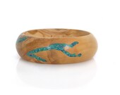 Wood Bracelet of Olivewood with Green Malachite and Blue Lapis Lazuli.Blue-Green Fusion