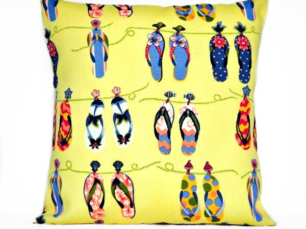 Flip Flops Pillow Covers Outdoor Indoor Yellow Blue Orange Green Red Decorative Pair 16x16