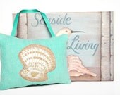 Seashell Door Hanger Pillow Turquoise Beige Decorative Repurposed