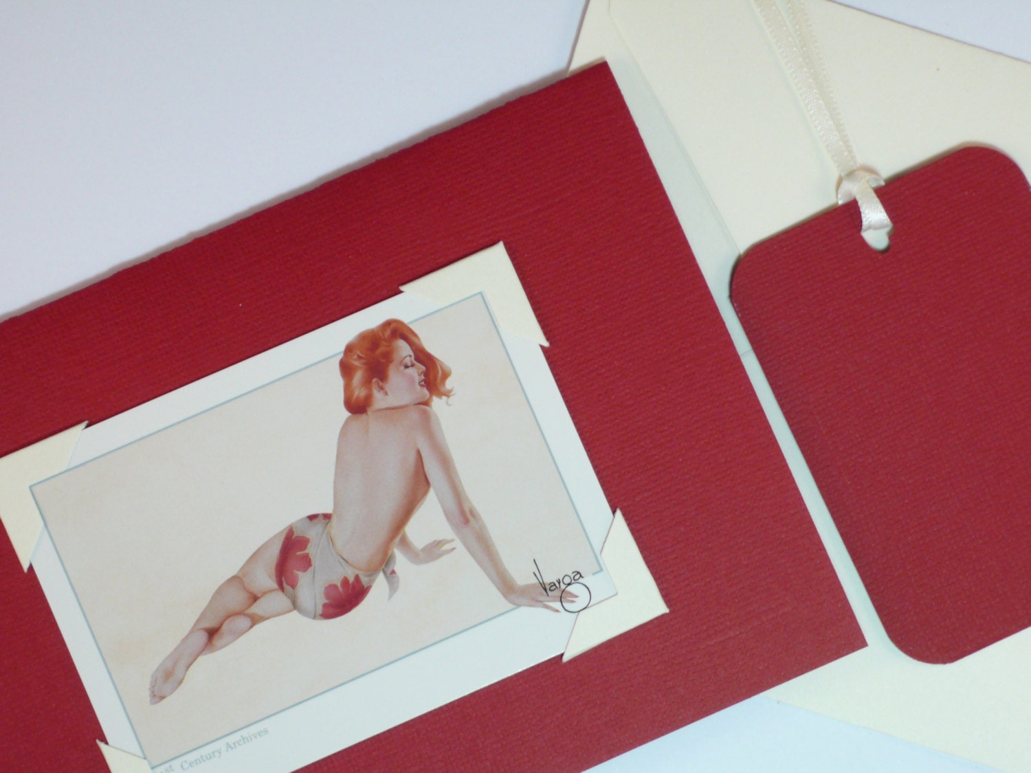 Red Hair PinUp Card Swimsuit Rockabilly Girl Notecard