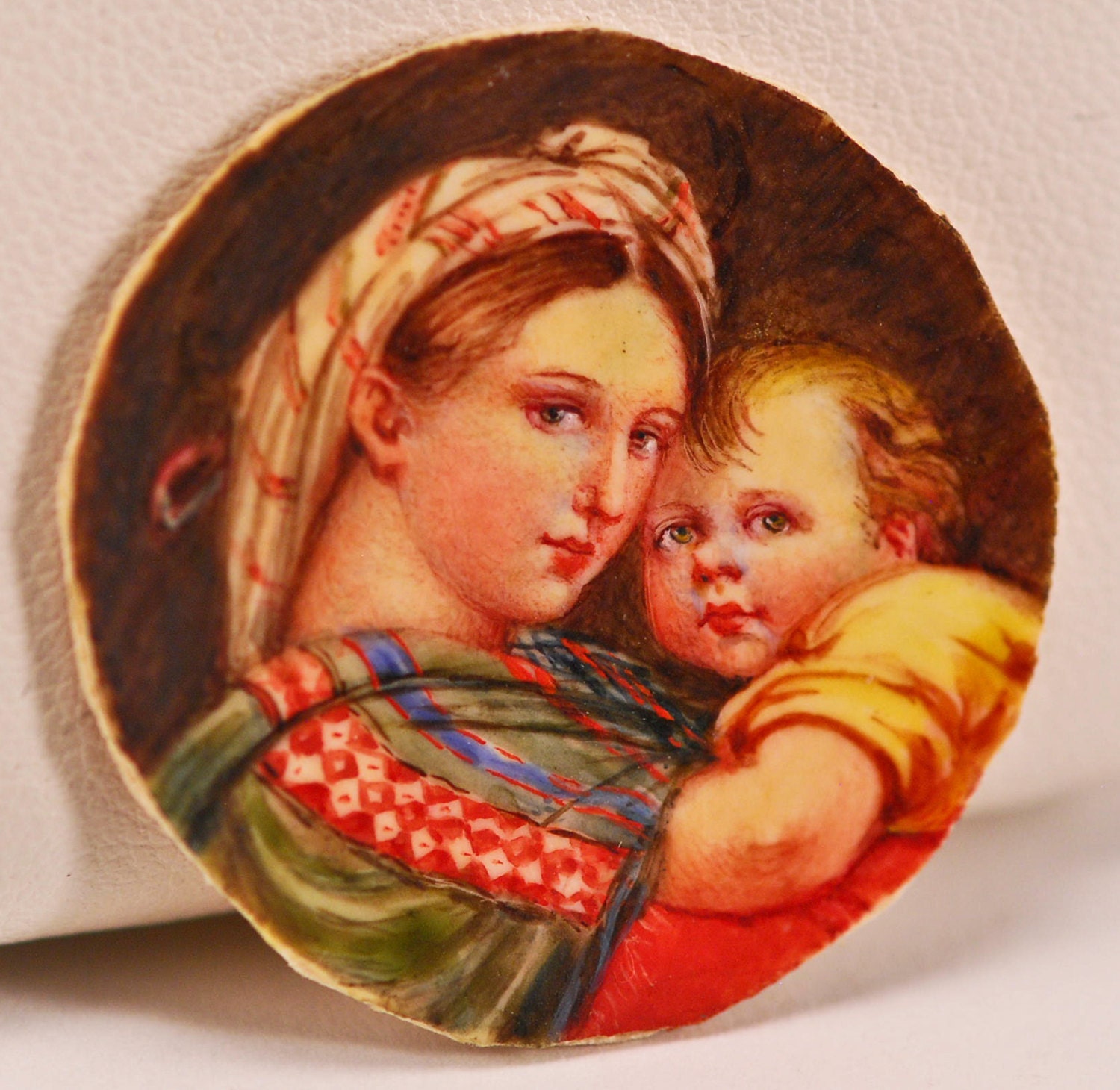 Miniature Hand Painted Madonna Pendant 1850 - 1880 Madonna della Seggiola