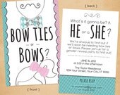 Printable gender reveal party invitation - Bow ties or Bows