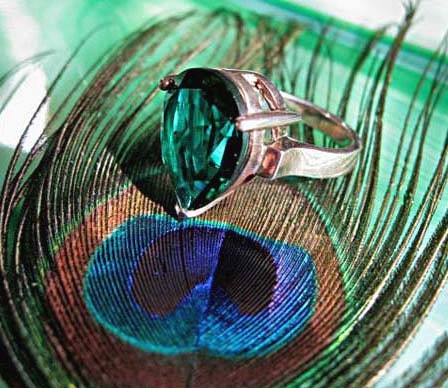 Massive green glass sterling ring OZ Emerald City treasure Evanora's jewels