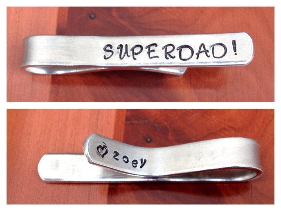 Hand Stamped Custom Father's Day Tie Bar (messages on front and back)