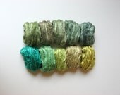 3.2oz (90g) 10 ASSORTED COLORS Mulberry Silk Roving Top Fiber GREENS pack - Hand dyed