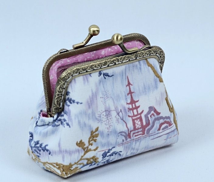 Coin Purse Cotton Fabric Change Purse Asian Landscape Print Rectangular Coin Purse at WhiteCross Designs