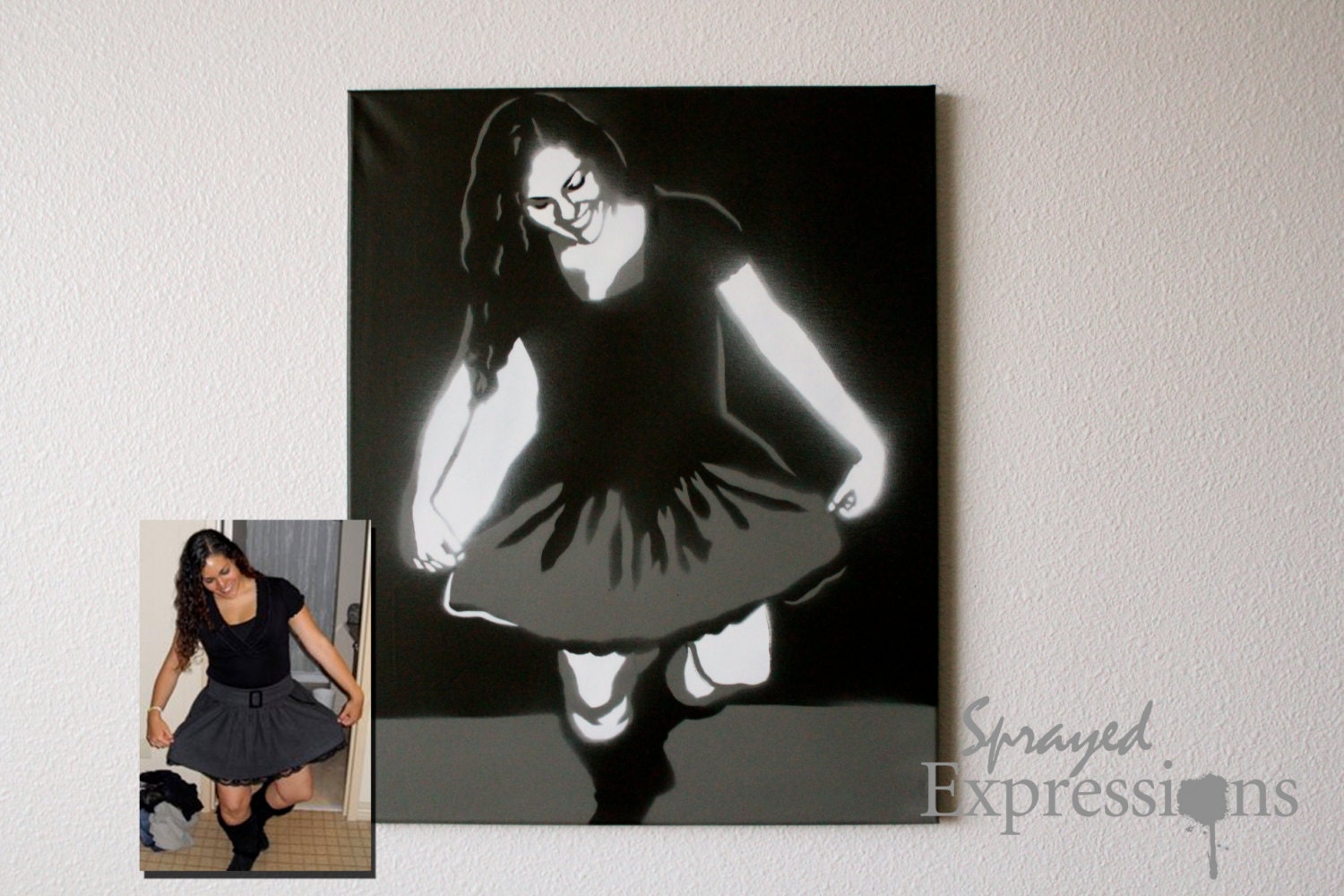 Customizable Family Portrait Spray Painting, 11"x14" Canvas - Made to Order