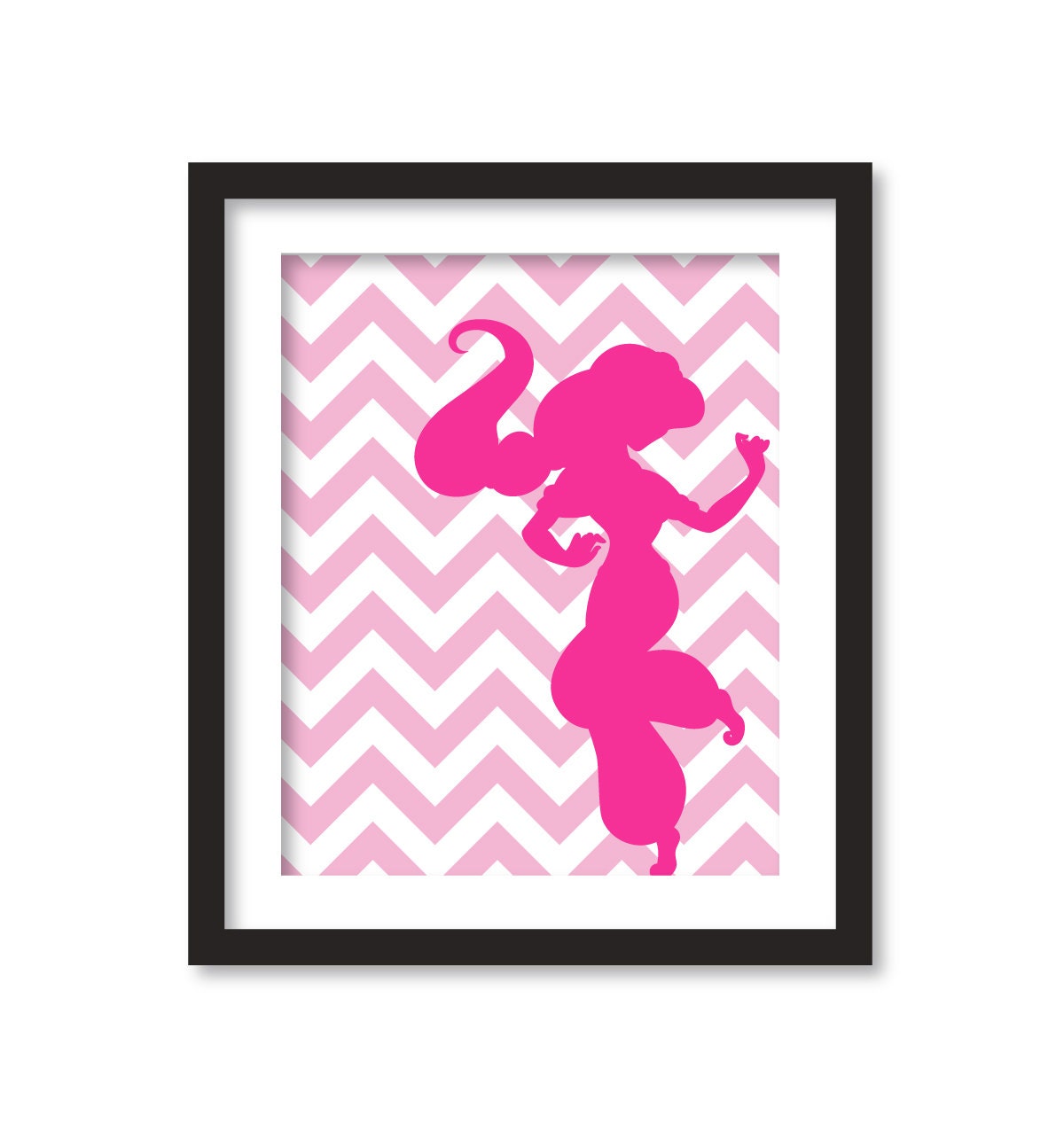 Nursery art - Silhouette of  princess in fuchsia and chevron pink