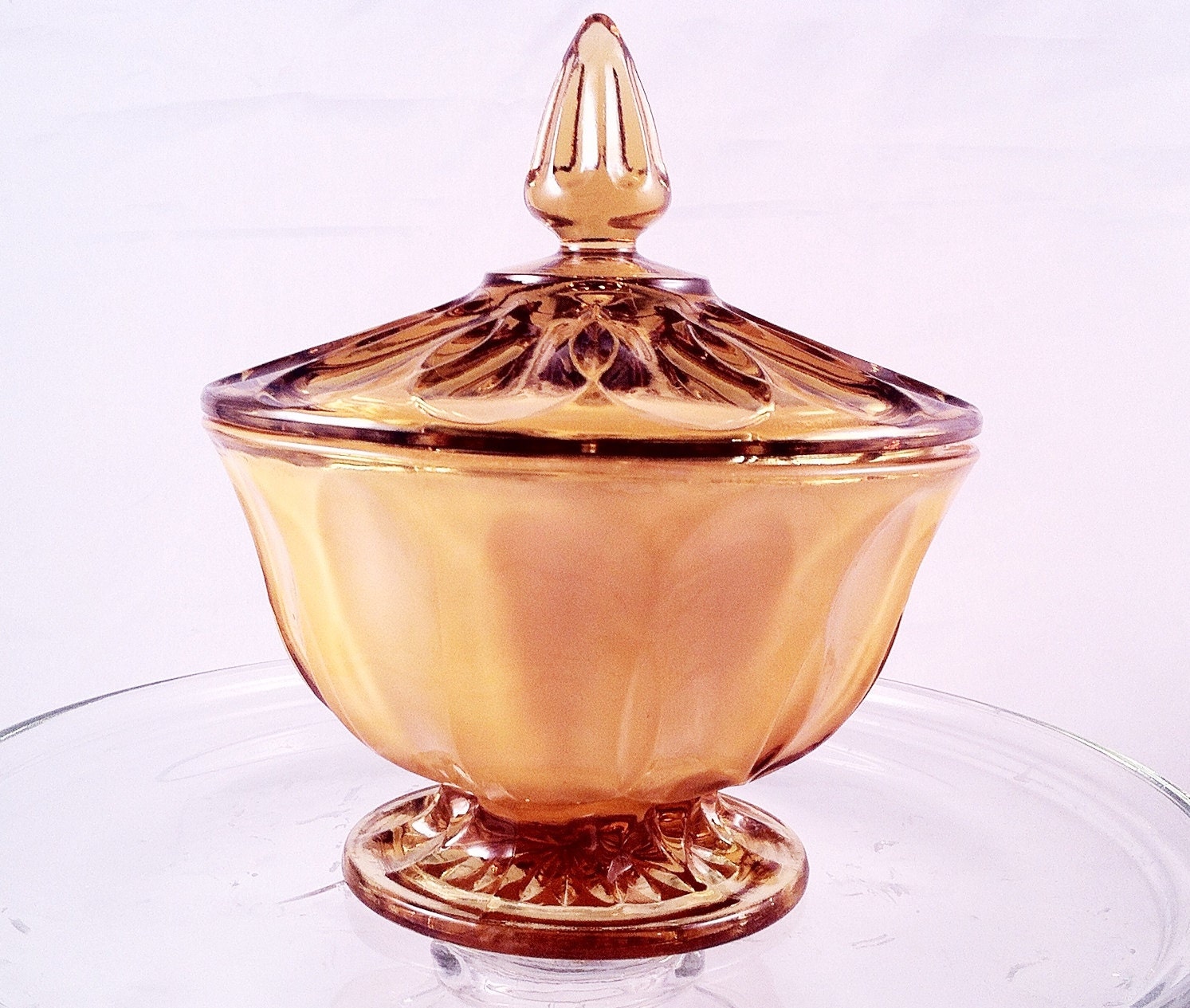 Amber Jeanette Glass Lidded Candy Dish Handmade Scented Soy Candle
