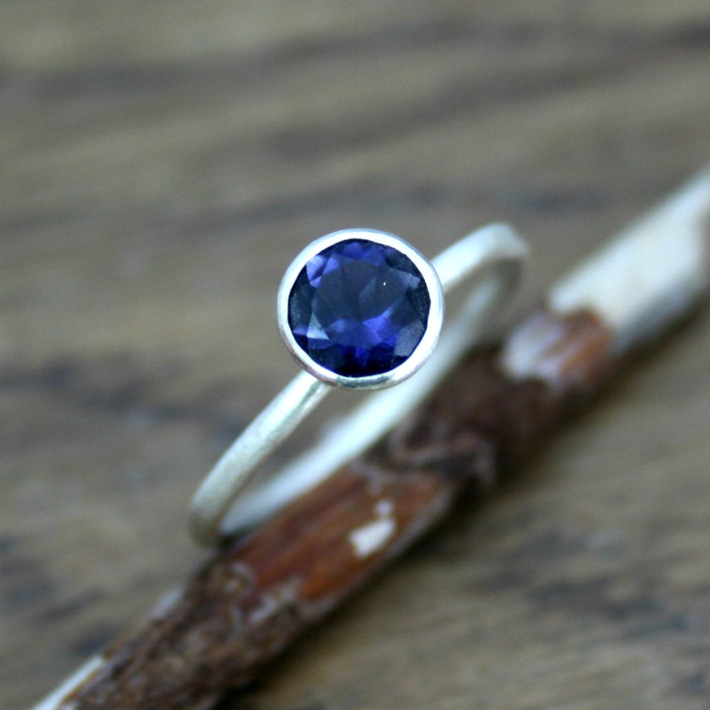 Silver Solitaire Iolite Ring in Brushed Sterling Silver, Skinny Ring, Contmeporary Ring, UK Handmade, Made to Order