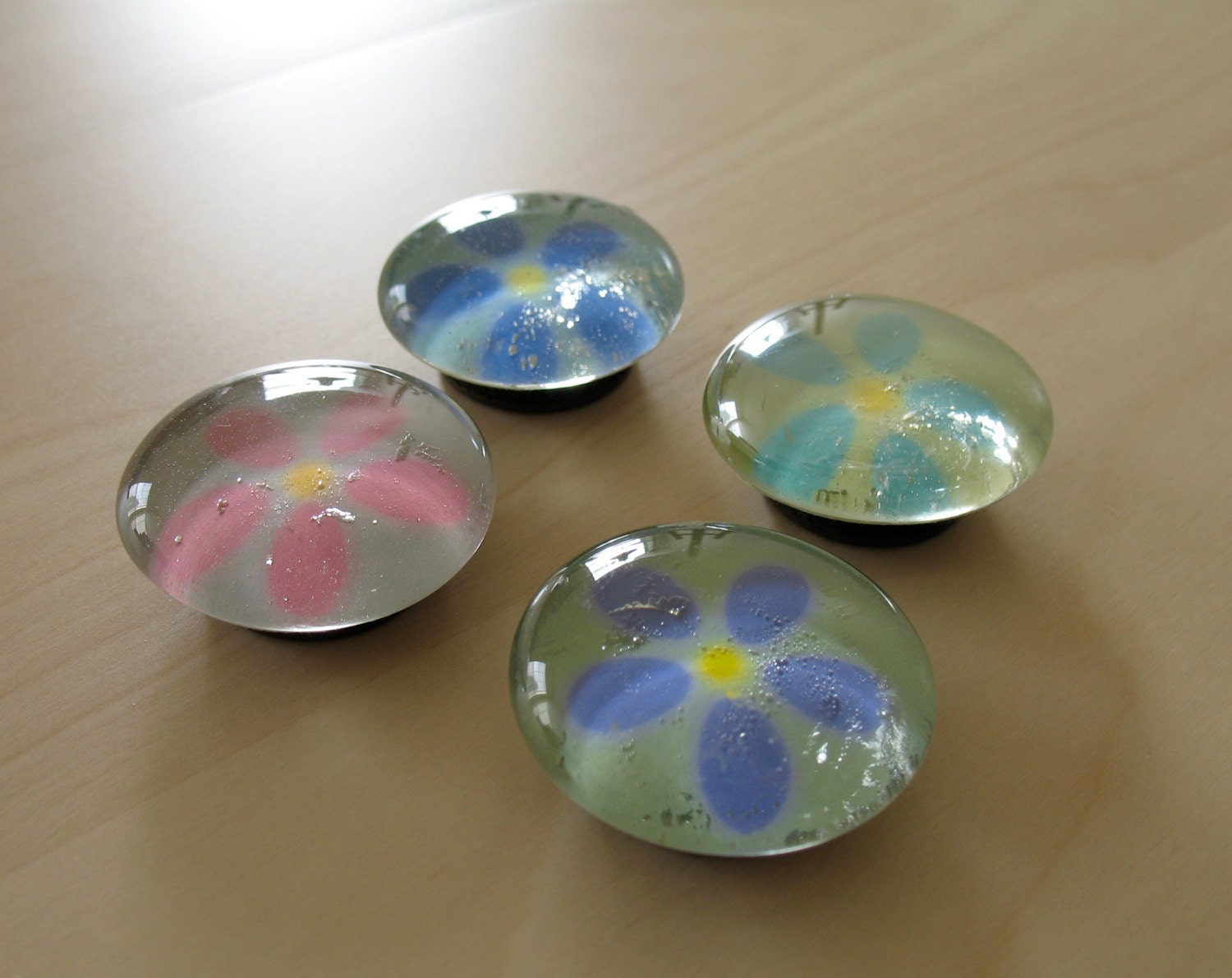 Mother's Day Flower Gift - Marble Glass Magnets - Set of 4