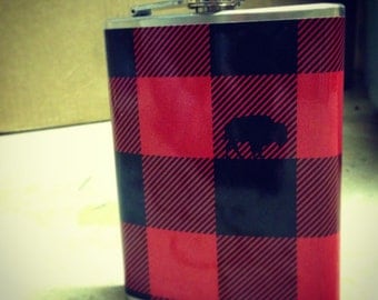 Buffalo Plaid Lumberjack Red and Black Stainless Steel Flask