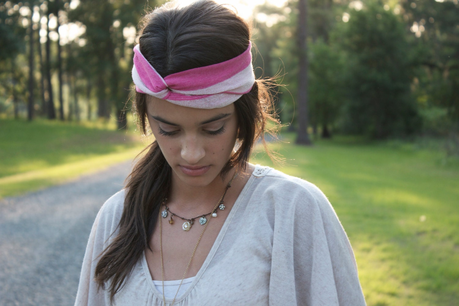 Pink Turban Headband // Glitter Pink Stripe Headband for Summer