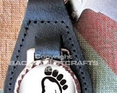 BIGFOOT SASQUATCH BELIEVE  Genuine dyed black Leather Key Ring Fob Fathers Day  Graduation Christmas Under 15.00