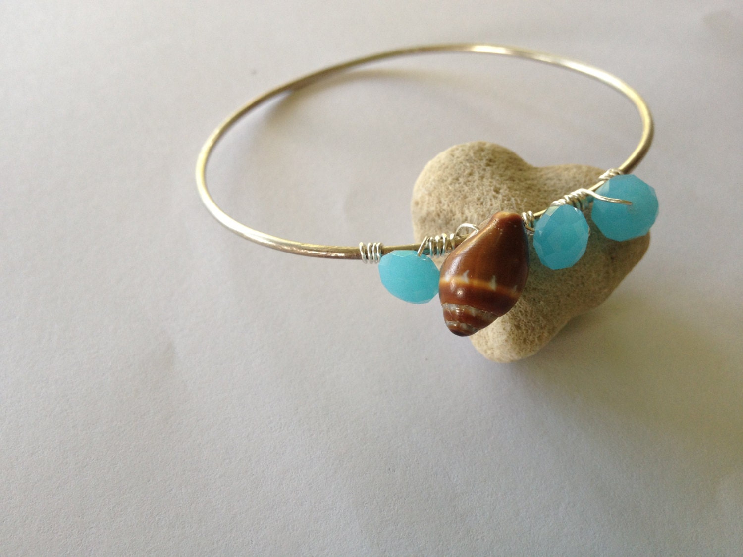 Bangle bracelet, hawaii jewelry, ice blue, brown,