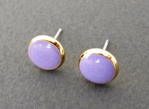 Purple stud earrings.Gold 8mm round post Earrings purple color.Silver sterling posts .Fully handmade.....ONLY 14 dollars