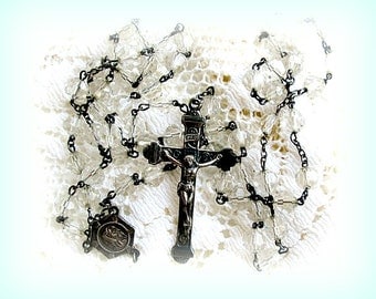 Vintage Sterling Silver and Crystal Rosary with Pouch