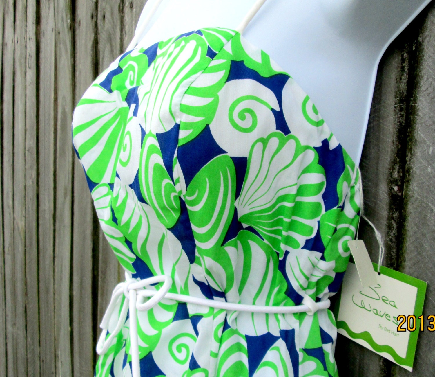 Vintage Talbot's Bathing Suit Green Cotton Swim Waves 1970's