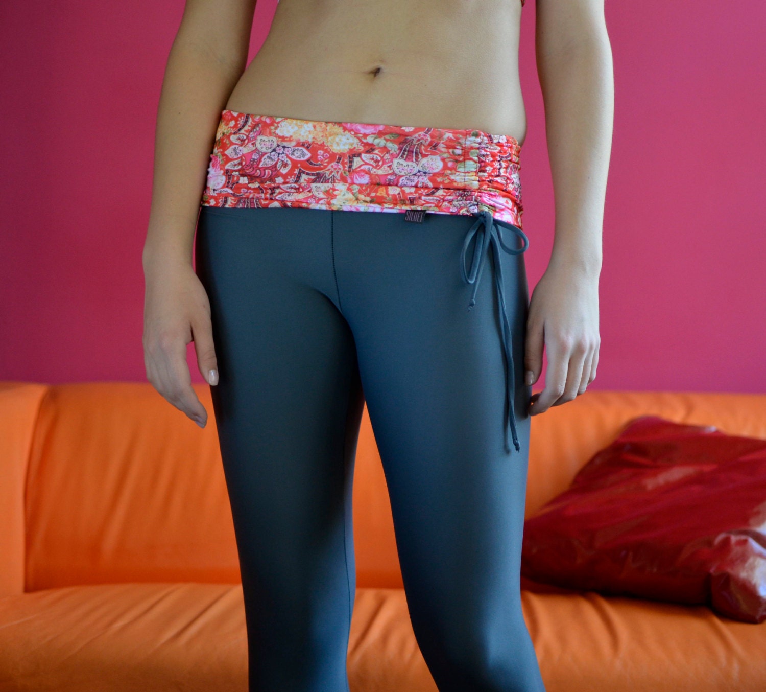 3/4 Leggings roses/anthracite  for Bikram yoga