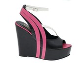 Handmade open toe, open back platform wedges, with adjustable ankle strap closure in black, white & purple - made to order