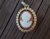 Vintage Cameo Pendant, by AVON, 1970s, Fleur de Lys on Back, Excellent condition.
