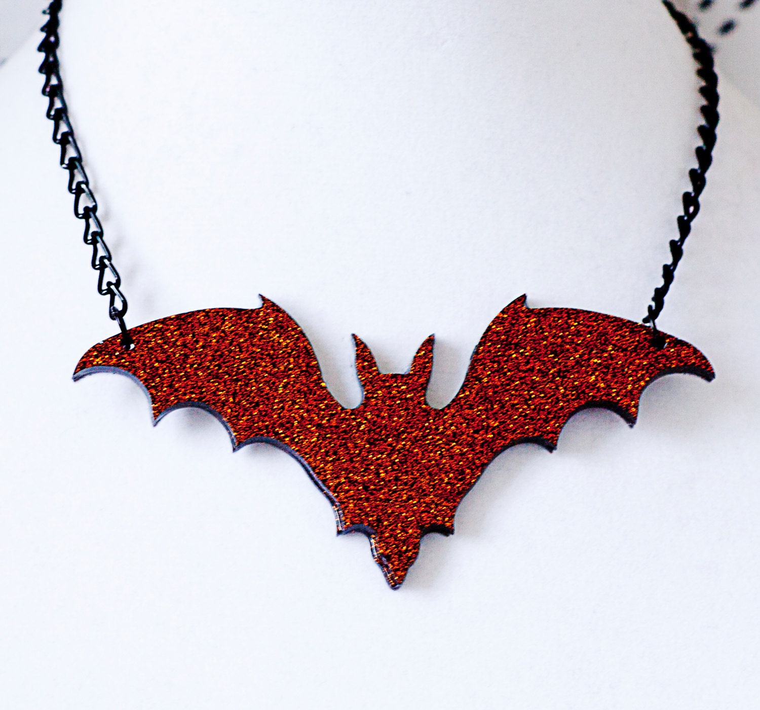 Halloween Black and Orange Sparkly Vampire Bat