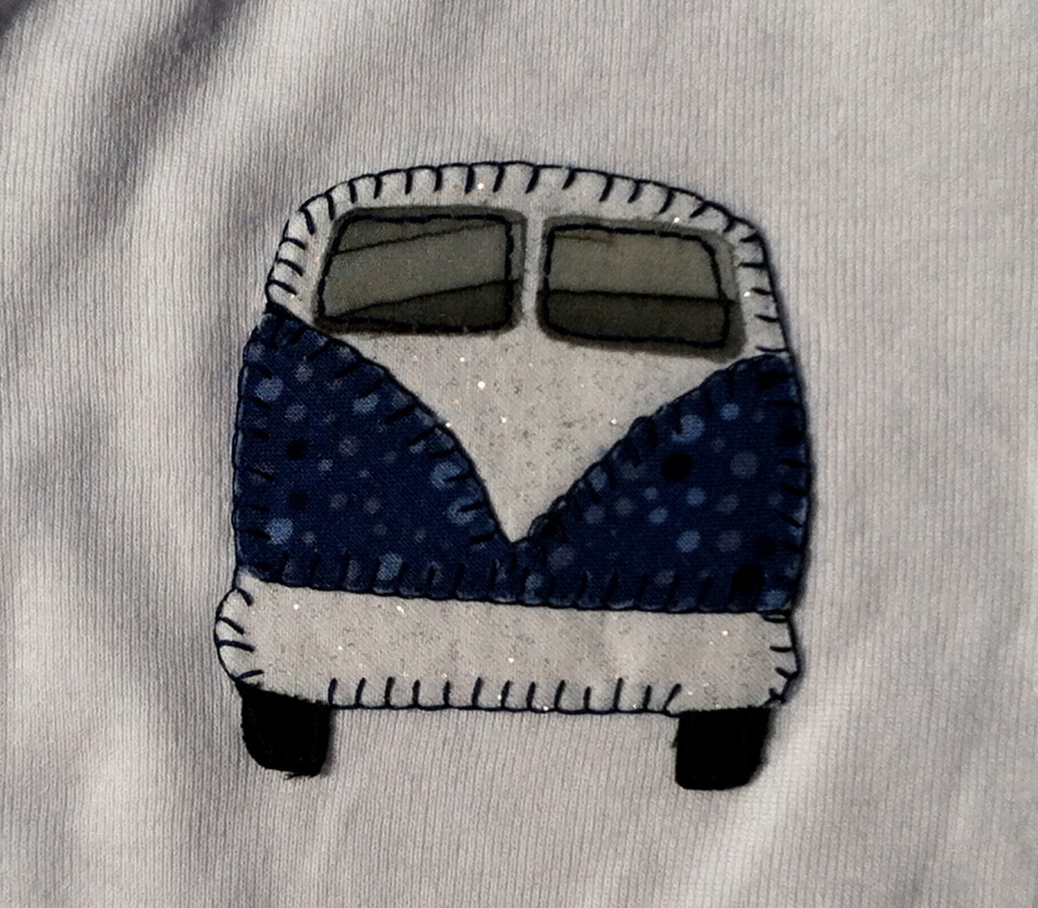 Navy and Polka Dot Blue VW Bus Inspired Onesie