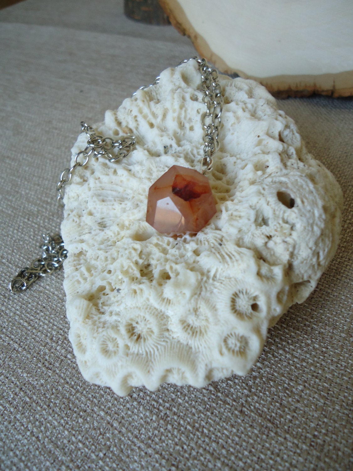 Geometric Coral-Pink Bead Necklace