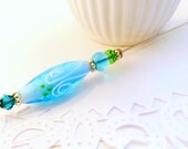 Athena womens accessories beaded hat pin Victorian style Renaissance aqua turquoise teal white lamp glass silver lapel scarf stick pin tagt