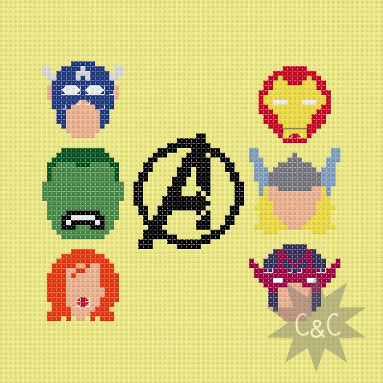 Marvel Avengers heads cross stitch sampler PDF pattern