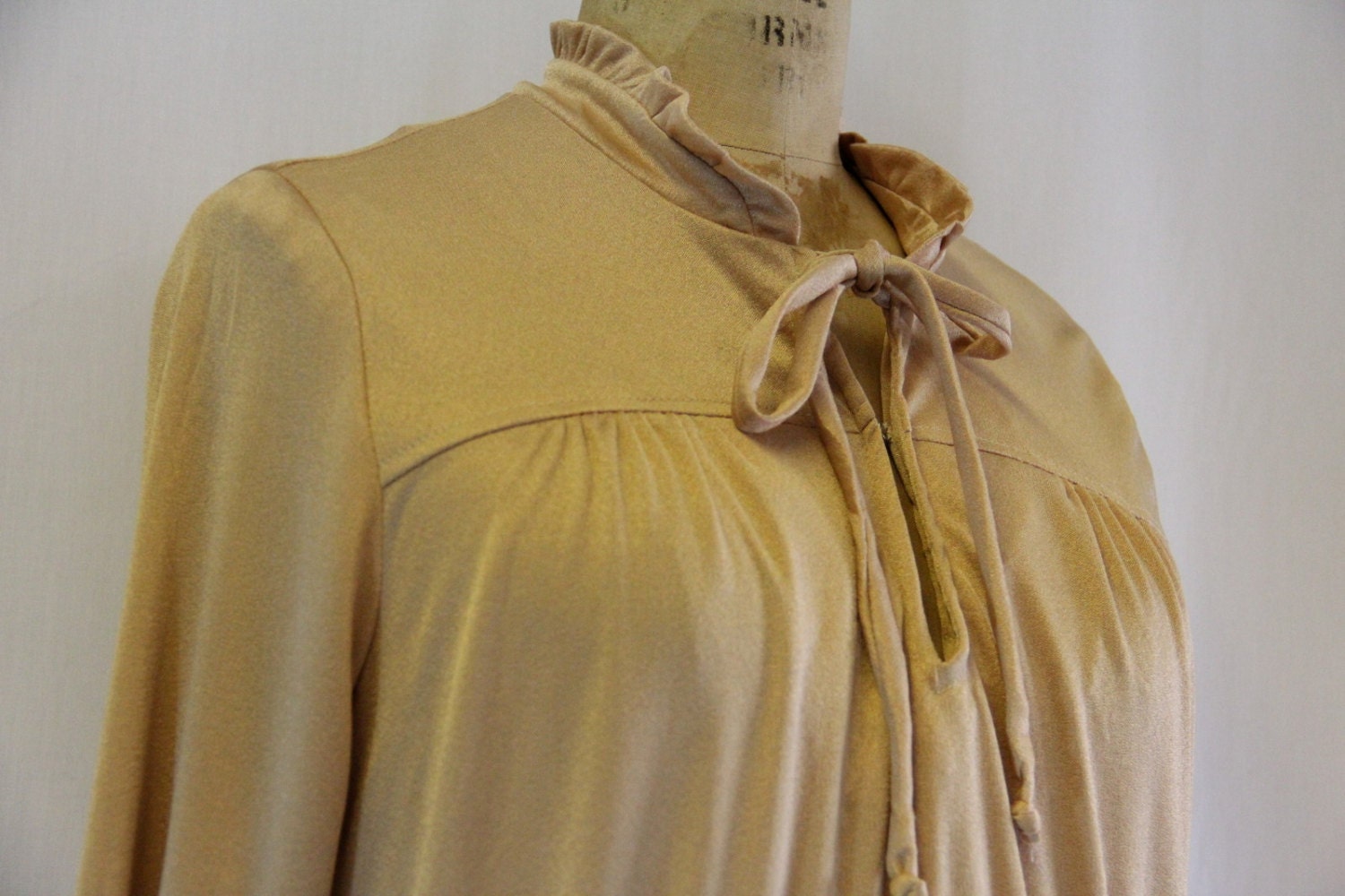 XL Vintage Dress 1970s Evening Maxi in Golden Champagne
