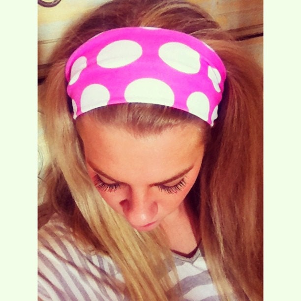 Hot Pink Polkadot Stretch Headband