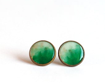 Ombre green stud earrings hand painted ombre earring studs