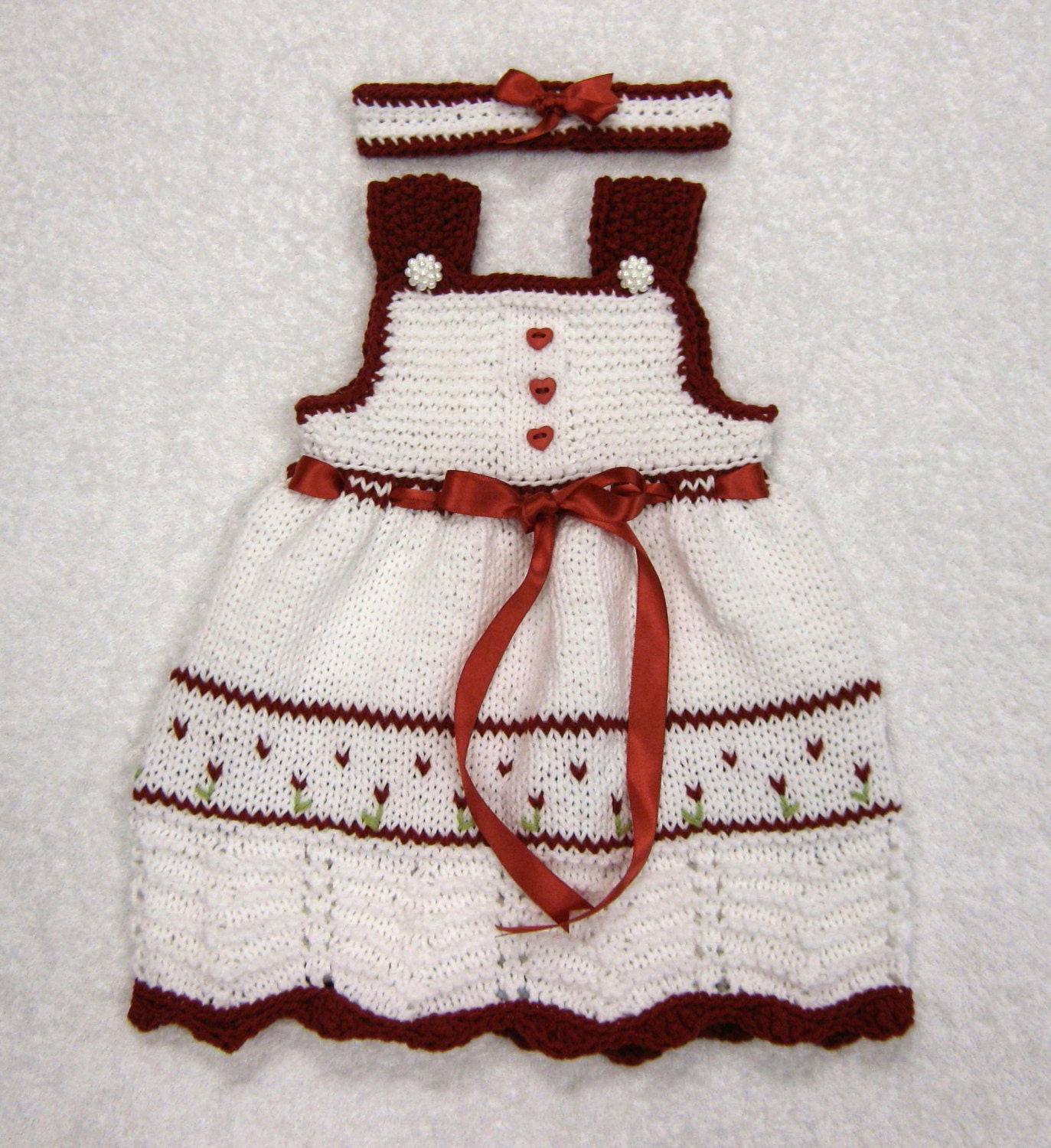 Cotton Hearts & Tulips Baby Dress and Headband Set