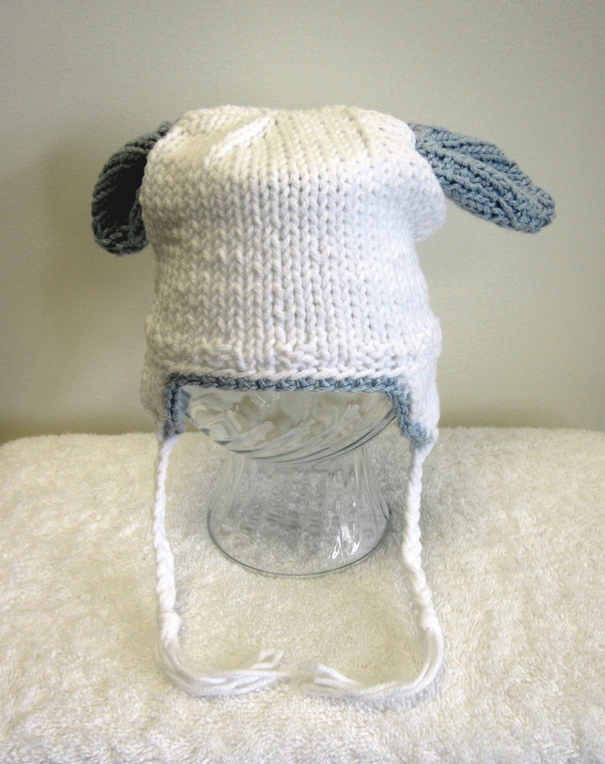 Newborn Baby Blue Easter Bunny Hat with Ear Flaps & Ties