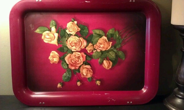 Vintage Shabby Red Metal Tray