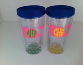 set of 2---whale monogram  16 oz. Acrylic Tumbler Cup With Lid and Chevron bottom