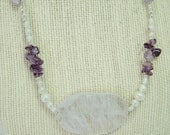Purple wedding necklace, with rose quartz, purple amethyst, freshwater pearls, and lilac ribbon. February birthstone