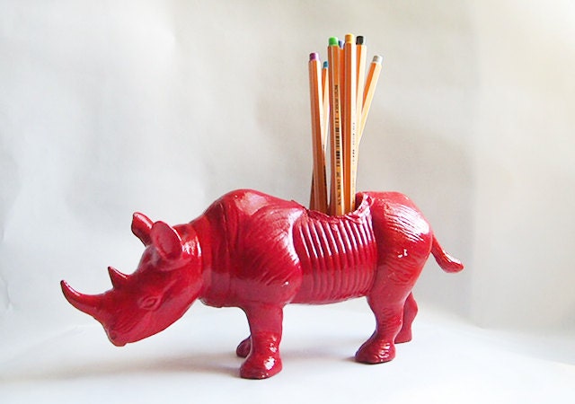 Custom Color Jumbo Rhino Toy Animal Pencil Holder // Unique, personalized gift idea