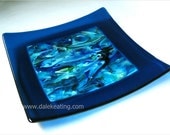 Turquoise & Blue Fused Glass Plate or Platter
