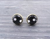 White Dot Earrings, Glass & Brass Posts