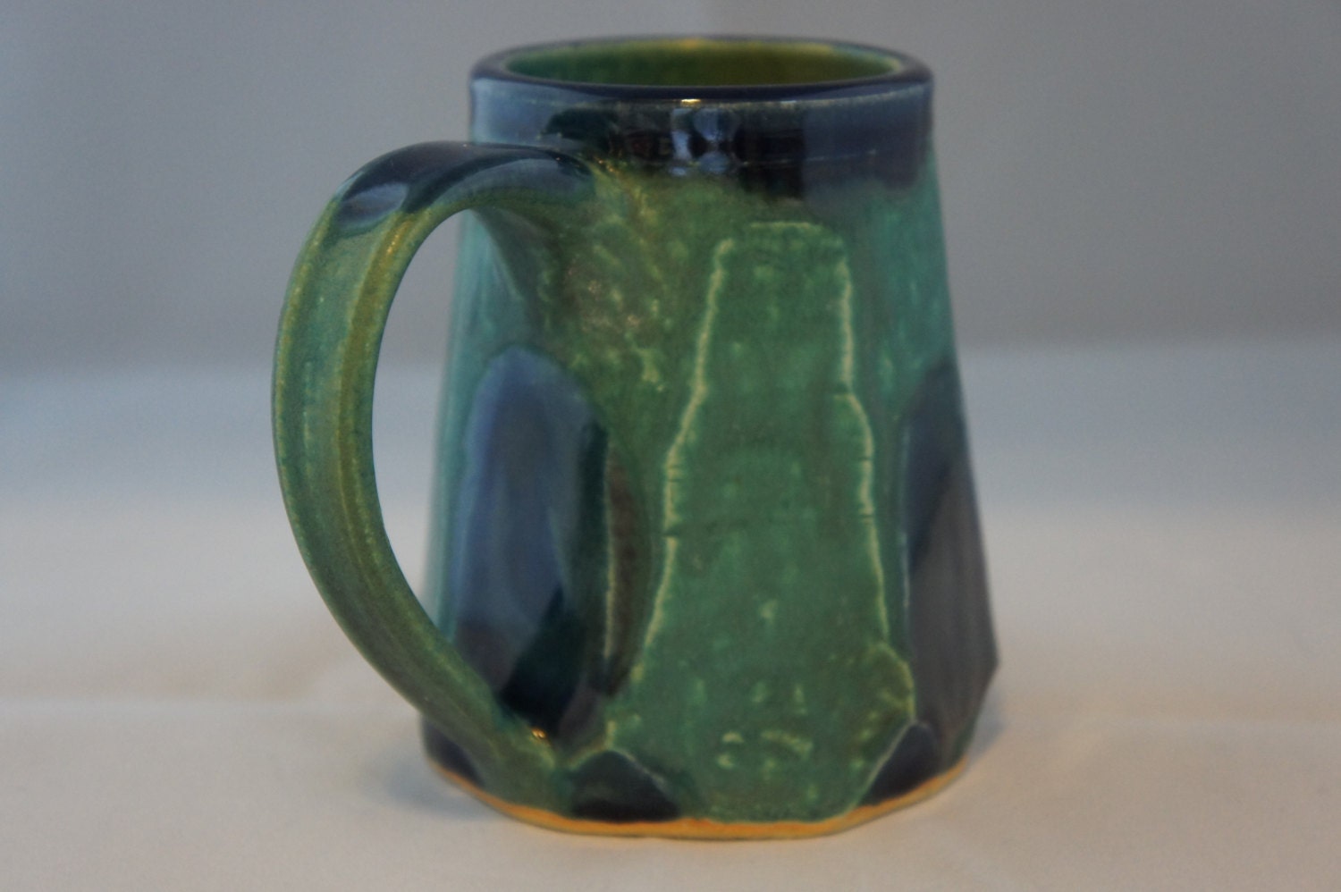 12 ounce Copper Patina and Cobalt Blue Fauceted Ceramic Mug